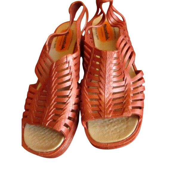 MEXICAN SANDALS Sz 7.5 NEW NIB True Vtg 70s Womens BROWN RUBBER Strappy SANDAK - Picture 2 of 6